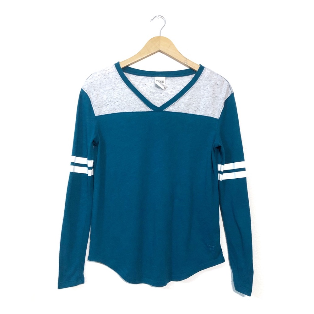 VS PINK Green Longsleeve V neck sweatshirt